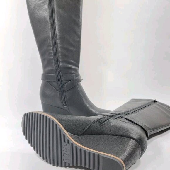 Soul Naturalizer Womens Harvest Riding Boots Black Wedge Knee High Zip 9.5 W New - Picture 3 of 4